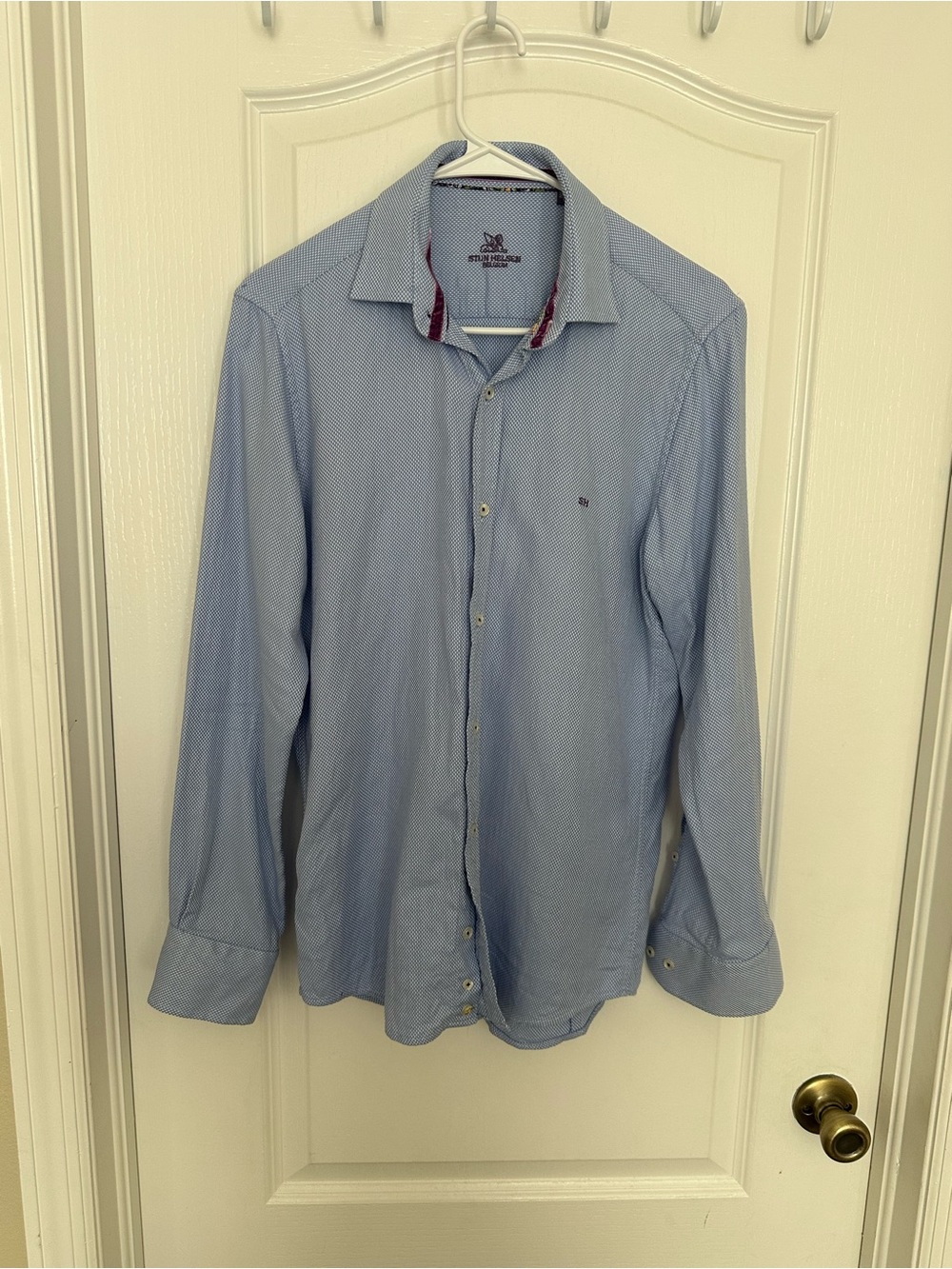 Stijn Helsen Belgium Men’s Button Down Shirt Blue Textured Pattern Size S